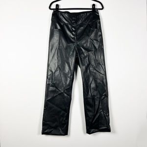 NEW Misa Naki Faux Vegan Leather High Rise Straight Leg Casual Pants Black 6